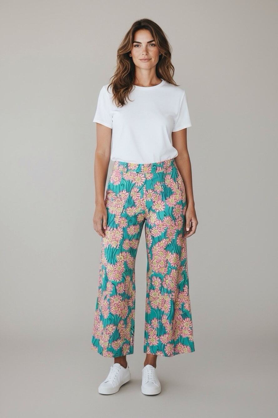 Lilly Pulitzer Vintage Bennet Pants Wide Leg Limeade Roar of the Jungle Size 8